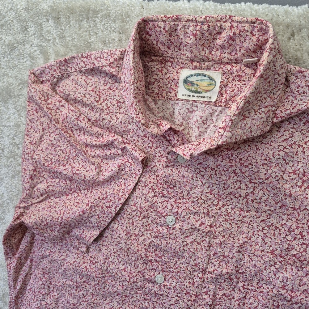 Ramblers Way Mens Medium Shirt Button Up Cotton Pink Floral Top Coastal Preppy